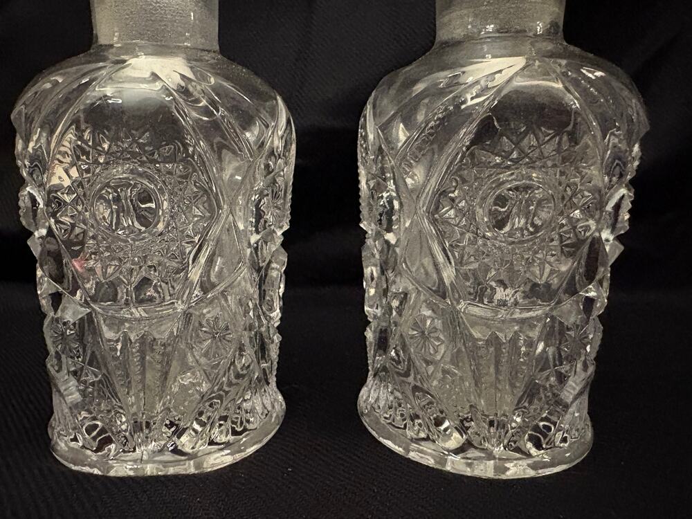 Antique Pressed Glass Perfume Bottles Set of 2 5.5” Tall Heavy Cottagecore